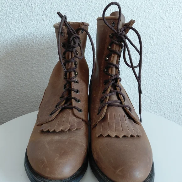 VTG Silver Rebel Brown Leather Lace-Up Boots Fringe Equestrian - Picture 3 of 14